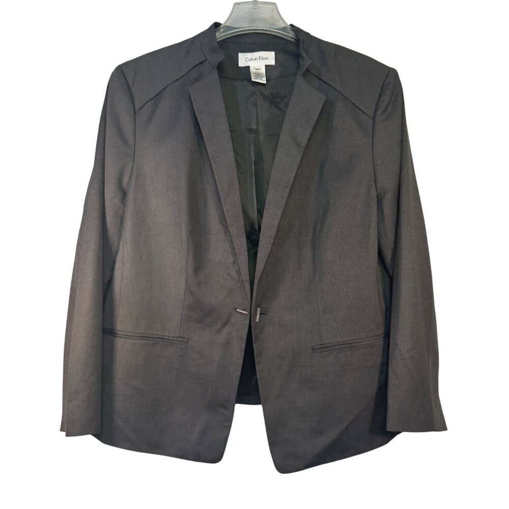 Calvin Klein Womens Grey Blazer Jacket Size 14W Viscose/Wool Blend